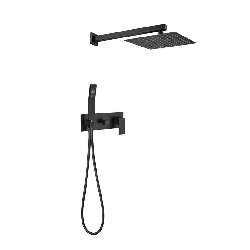 

Brass Matte Black Shower Faucet Set - 10" Rainfall Shower Head & Handheld Sprayer Bathroom Luxury Mixer Combo with Rough-in