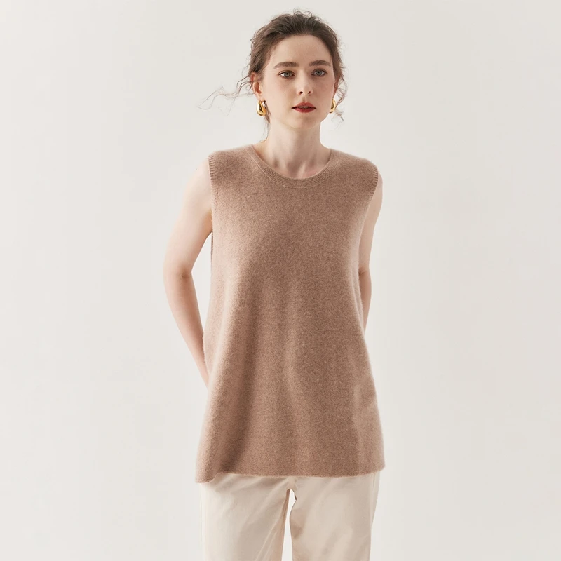 ANGEL 100% Kaszmir Damska Kamizelka Wiosna Jesień Zima Okrągły Dekolt Miękki Sweter Dzianinowy Prosty Casualowy Wygodny Bezrękawnik Koreańskie Bluzki