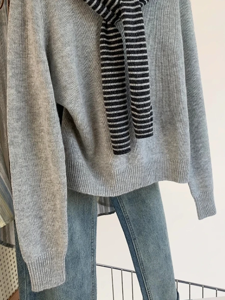 Women Round Neck Pullover Sweater Korean Lazy Style Loose Leisure Versatile Sweater Fall Winter Design Sense Niche Knitting Tops