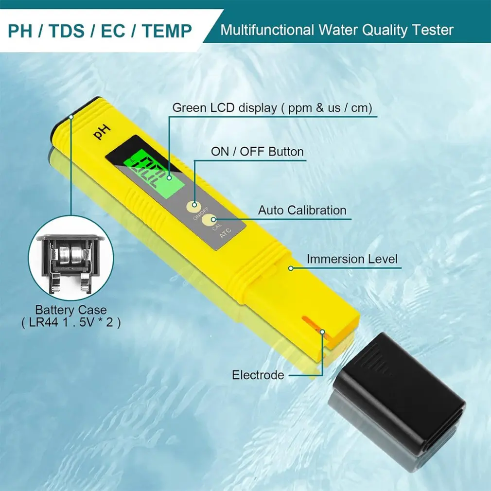 PC101 PH/CL2 Chlorine Tester LCD Digital Water Quality Tester Portable Swimming Pool Spa Aquarium PH Meter Test Accessories