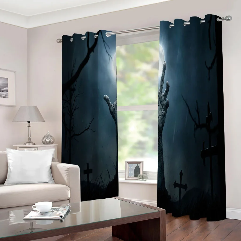 HUANZHUANG Eyelet Curtains Lined Blackout Curtains For Living Room Bedroom Dark Horror Patterns Childrens Blackout Window Curtai