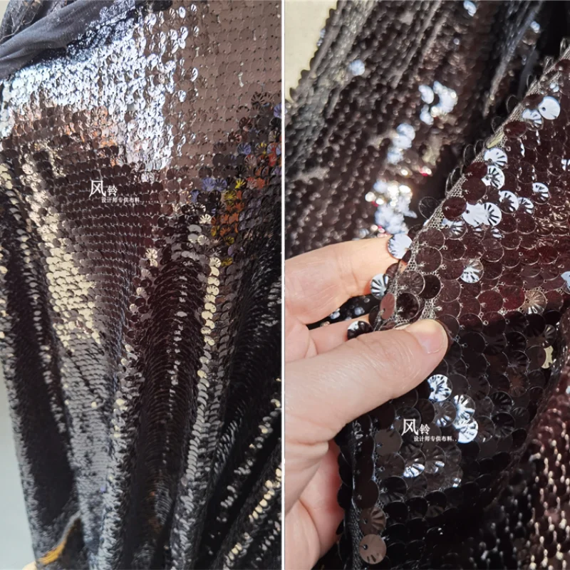 Tessuto di velo di garza ricamato con paillettes forma di conchiglie nere decorazione di Backgound fai da te gonne a sirena da palcoscenico vestiti