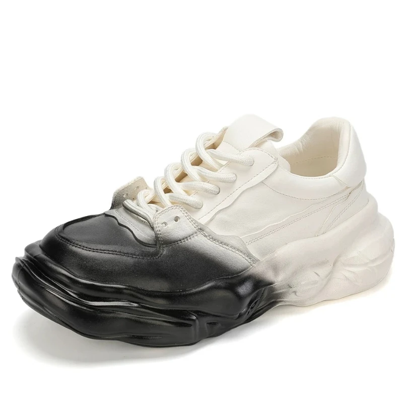 Genuine Leather Retro Casual Sneakers Shoes for Men's Fashion Height Increasing Shoes Comfortable Breathable Casual Sports Shoes