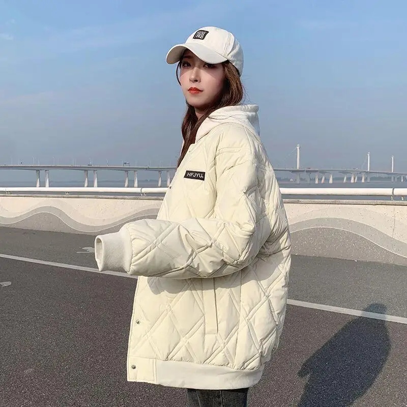 Hot 2026 Women Autumn Winter New Korean Cotton Jacket Fashion Western Style with Thick Velvet Warm Diamond Grid Baseball Jacket