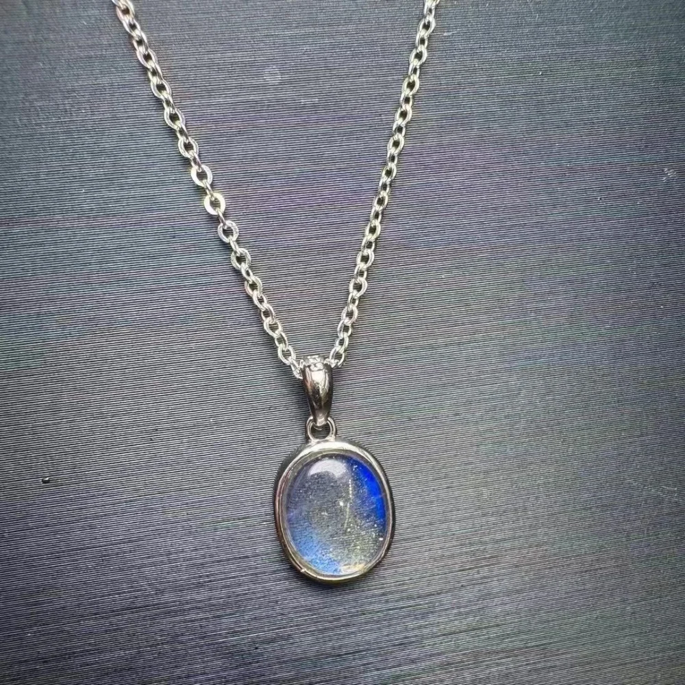 1PCS S925 Sterling Silver Natural Blue Labradorite Pendant Crystal Healing Gemstone Beads Jewelry Gift