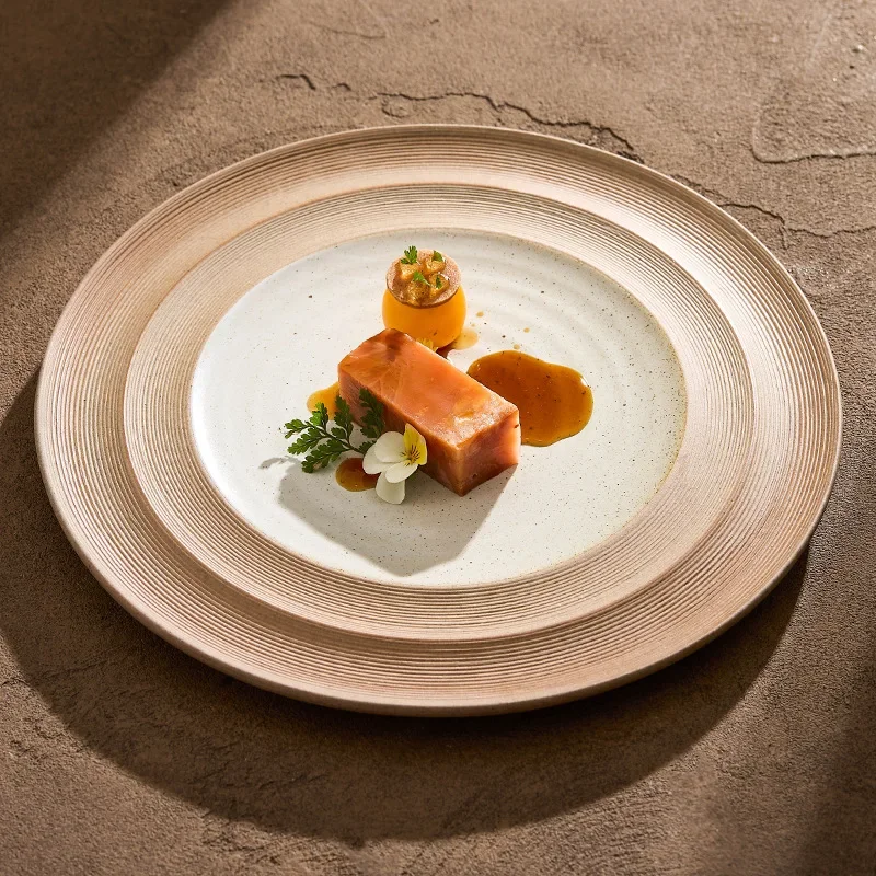 Stone Patterned White Gold Ceramic Flat Plate Steak Plate Dessert Plate Sushi Dish Cooking Plates Restaurant Creative Tableware