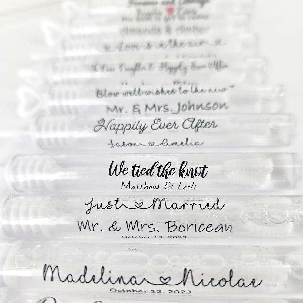 Etiquetas personalizadas do tubo da bolha do casamento, claras, vazias do sabão bolhas garrafas com punho do coração, decoração do partido do