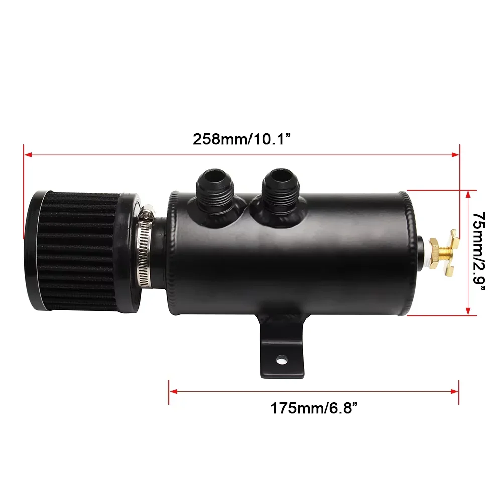 Serbatoio dell'olio in alluminio con deflettore universale da corsa Serbatoio a 2 porte con kit di tubi intrecciati con filtro del cilindro di sfiato della valvola di scarico