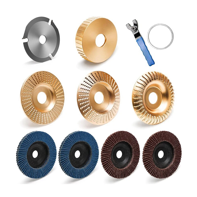 GTBL 9Pcs Angle Grinder Wood Carving Disc Set, Angle Grinder Carving Disc Set Include 4 Wood Shaping Grinding Disc Wheels