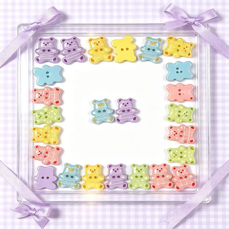 10pcs 13-16mm Adorable Checkered BearDouble-Hole Resin Buttons-HandmadeDIV Fashion Accessories cp4442