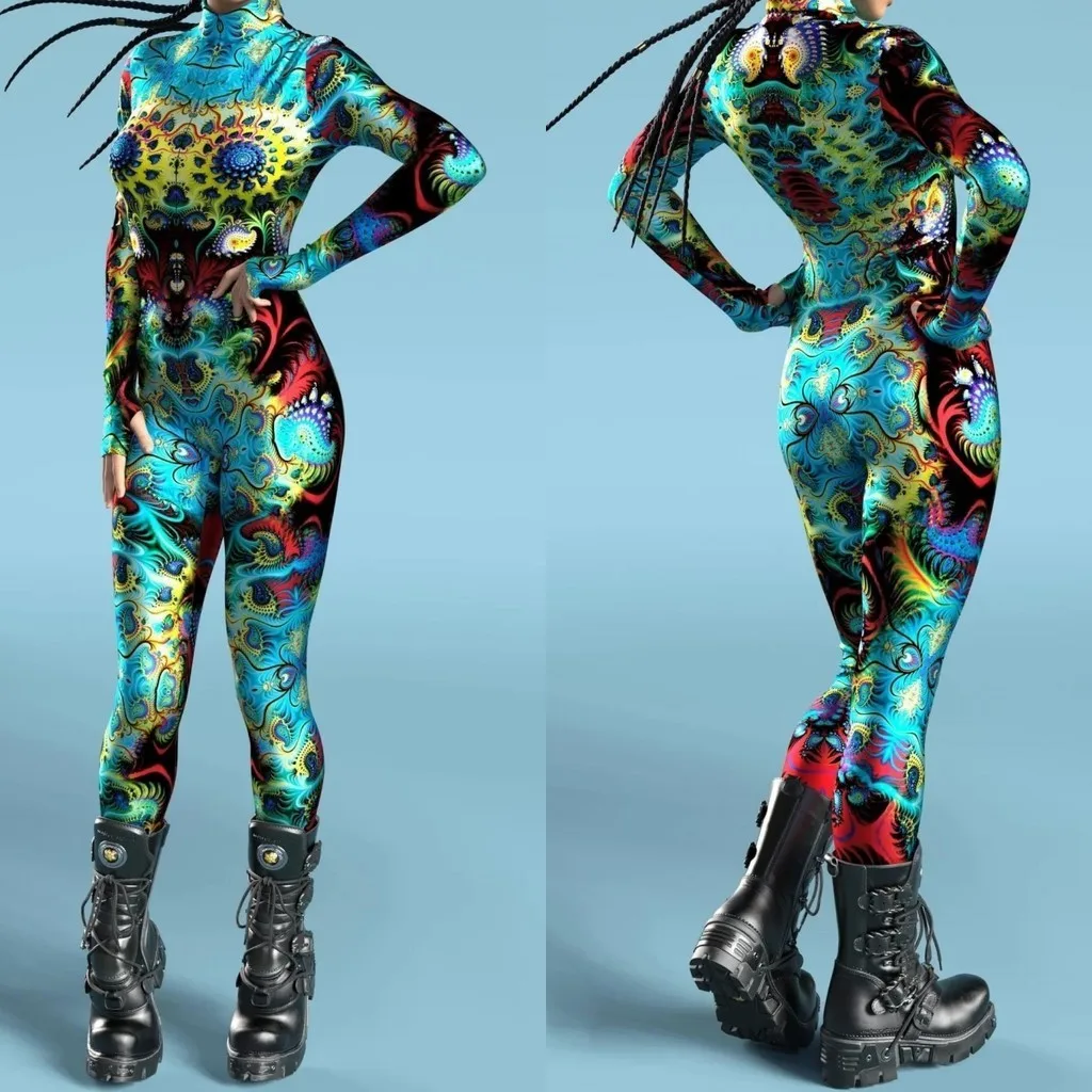

Unisex Cyber Punk 3D Digital Printing Halloween Party Role Play Outfit Women Men Cosplay Costume Carnival Jumpsuit