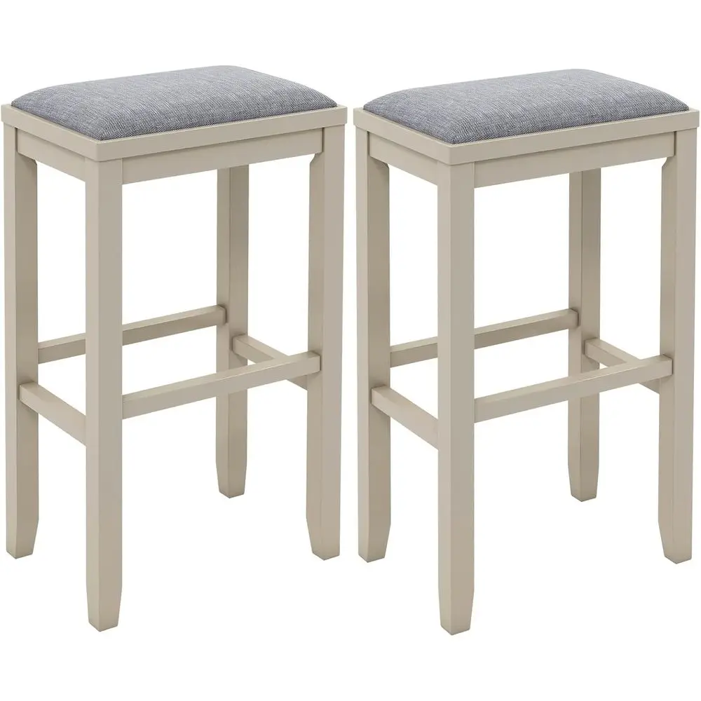 

Набор из 2 винтажных барных стульев высотой 31 дюйм с обивкой и ножками из массива дерева, подходят для кухонного острова или бистро, цвет серо-бежевый