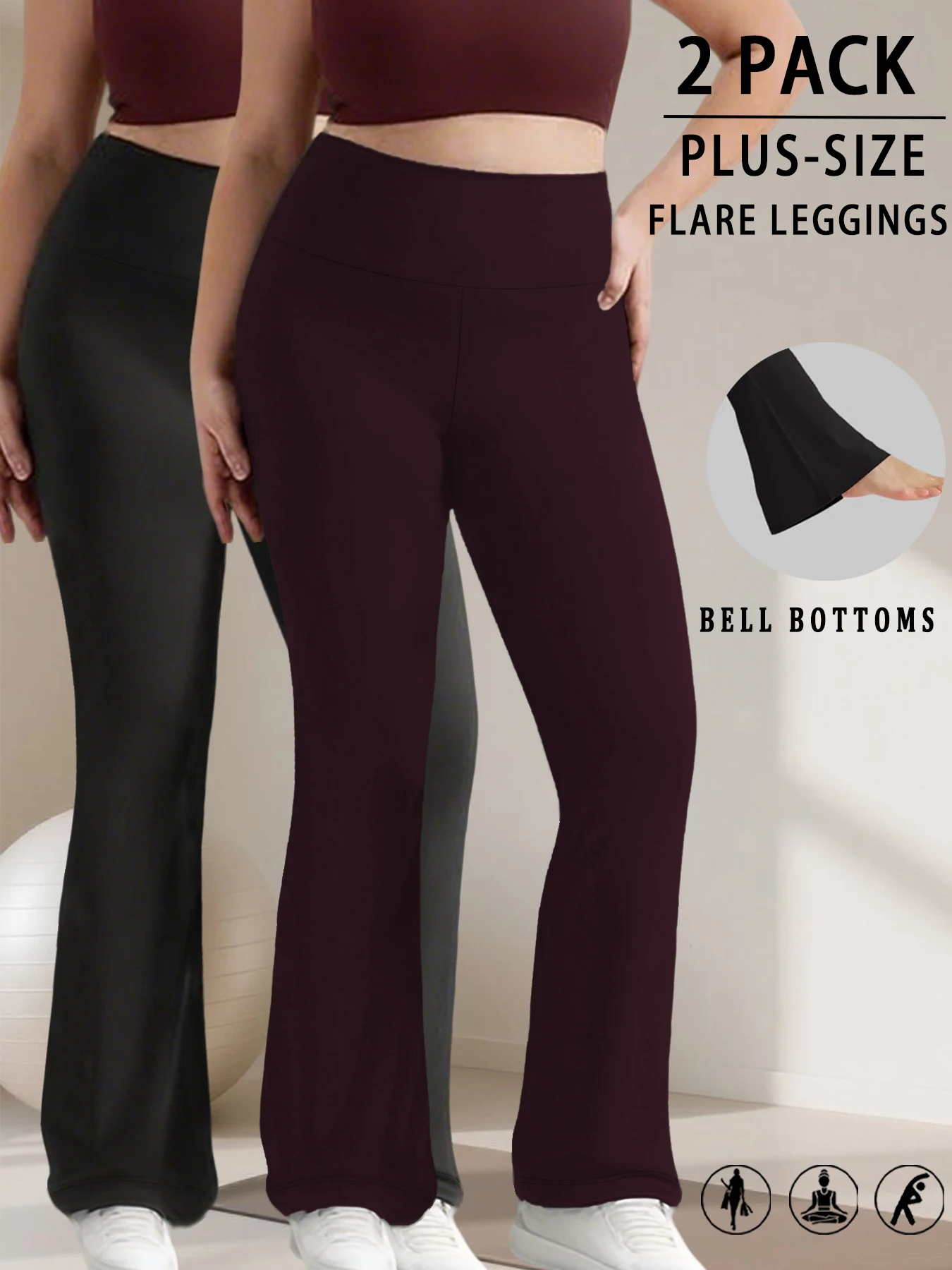 

Комплект из 2-х штук: элегантные женские расклешенные брюки с высокой талией больших размеров для занятий йогой. Подходит для женщин, любящих носить леггинсы на отдыхе.