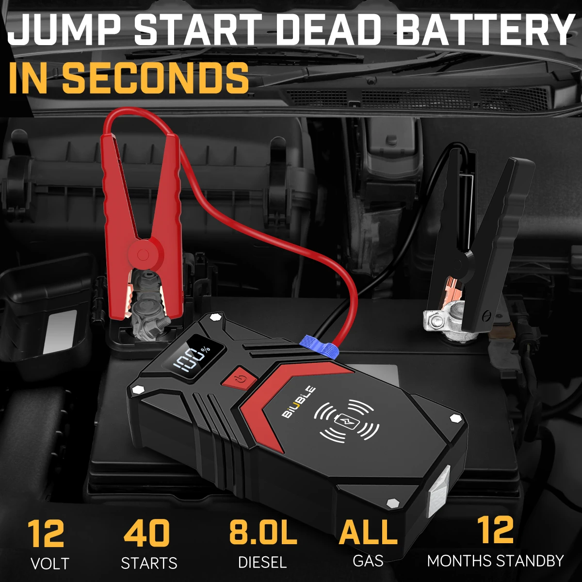 Jump Starter Starting Device 2500A Jumpstarter Auto Buster Emergency Booster 12V Car Power Bank 12800mAh