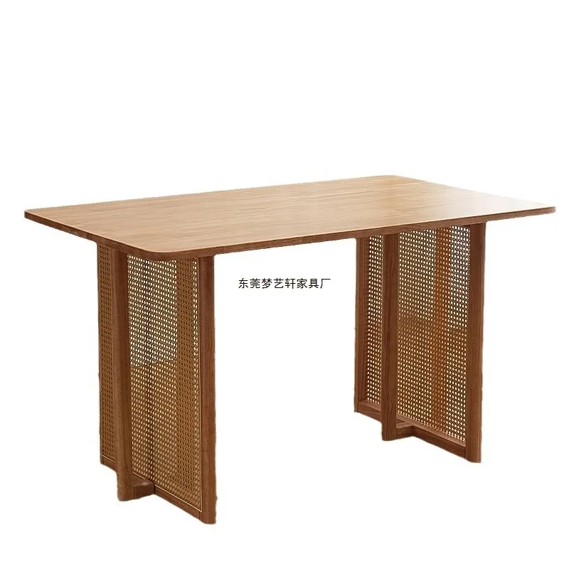 Solid wood rattan dining table B & B home Japanese modern simple small apartment restaurant dining table rectangular tea table