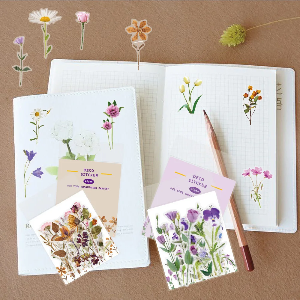 40Pcs/pack Refreshing Plants Flower PET Sticker Decoration Stickers DIY Diary Scrapbooking Label Sticker Stationery Accessories