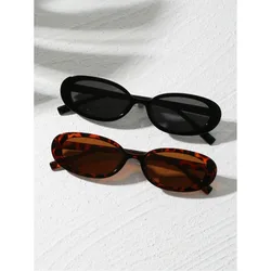 2pcs Vintage Oval Plastic Sunglasses Small Frame UV Protection Fashion Shade for Outdoor Travel Beach Holiday