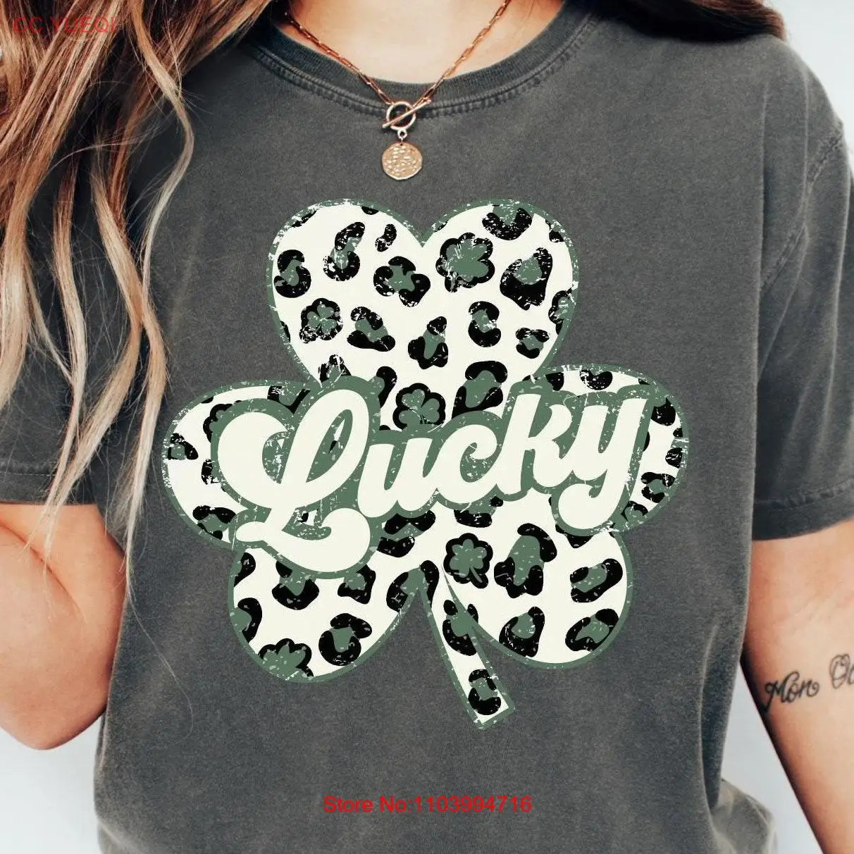 

Leopard Shamrock T Shirt Trendy Aesthetic St Patricks Day Lucky Charm long or short sleeves