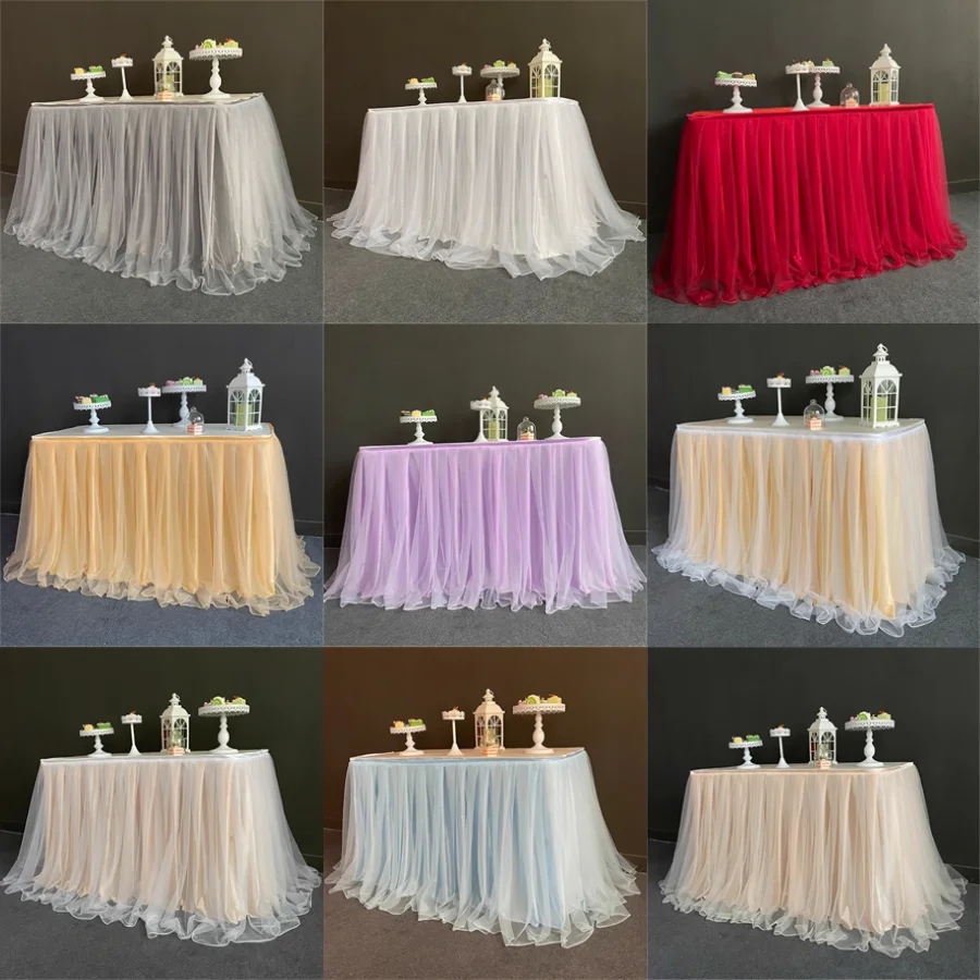 

Tulle Tutu Organza Table Skirt for Party Wedding Home Decoration Birthday Baby Shower Chiffon Gauze Bridal Veil Table Skirting