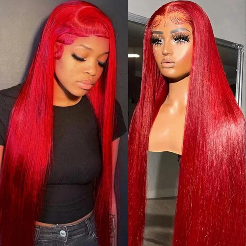 حار أحمر 13X6 الدانتيل الجبهة الباروكات شعر الإنسان مستقيم 13x4 HD الدانتيل الباروكات الأمامية شعر الإنسان علة شعر مستعار أحمر قبل قطعها 250% الكثافة الباروكات #1