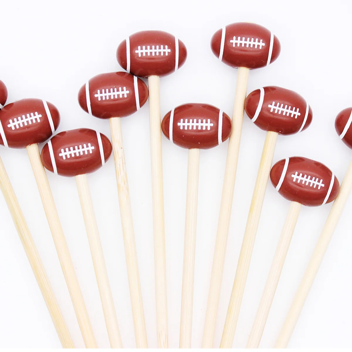 100 Pieces x Home Party Wedding Supplies Disposable 120mm Cocktail Rugby Football Bamboo Pick Skewers