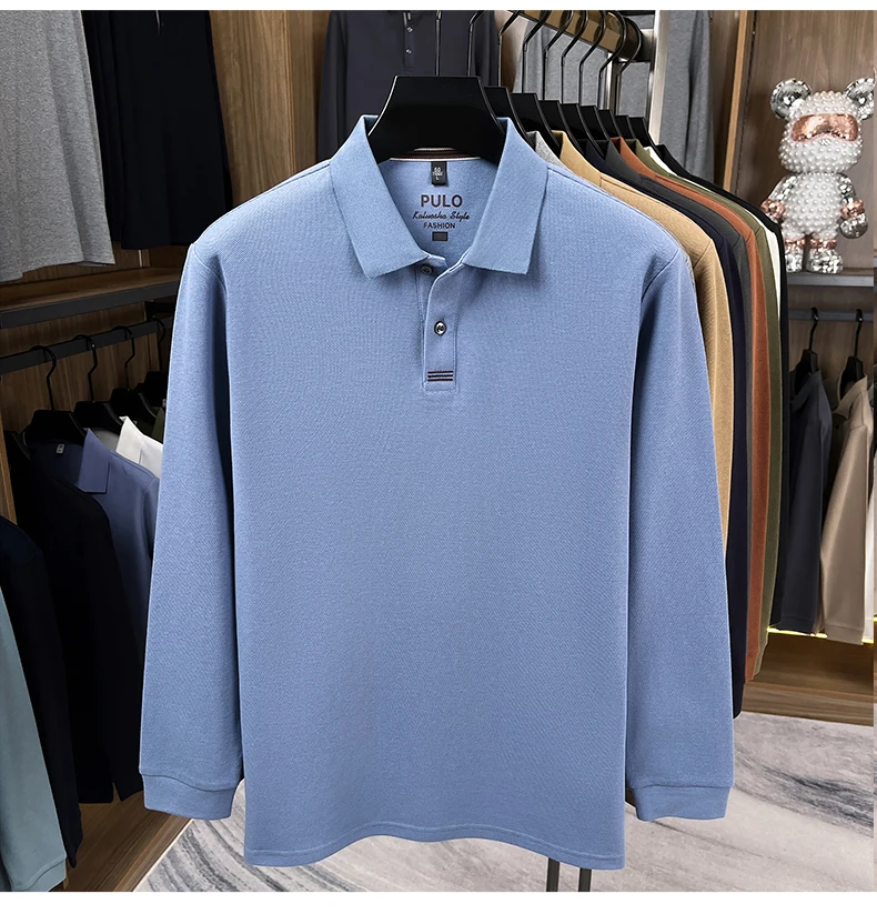 Hochwertiges Langarm-Poloshirt aus 100% Baumwolle für Herren, neue Luxus-Modemarke, Frühling/Herbst, luxuriöser Komfort, lässiges Business-T-Shirt. – Detail 10