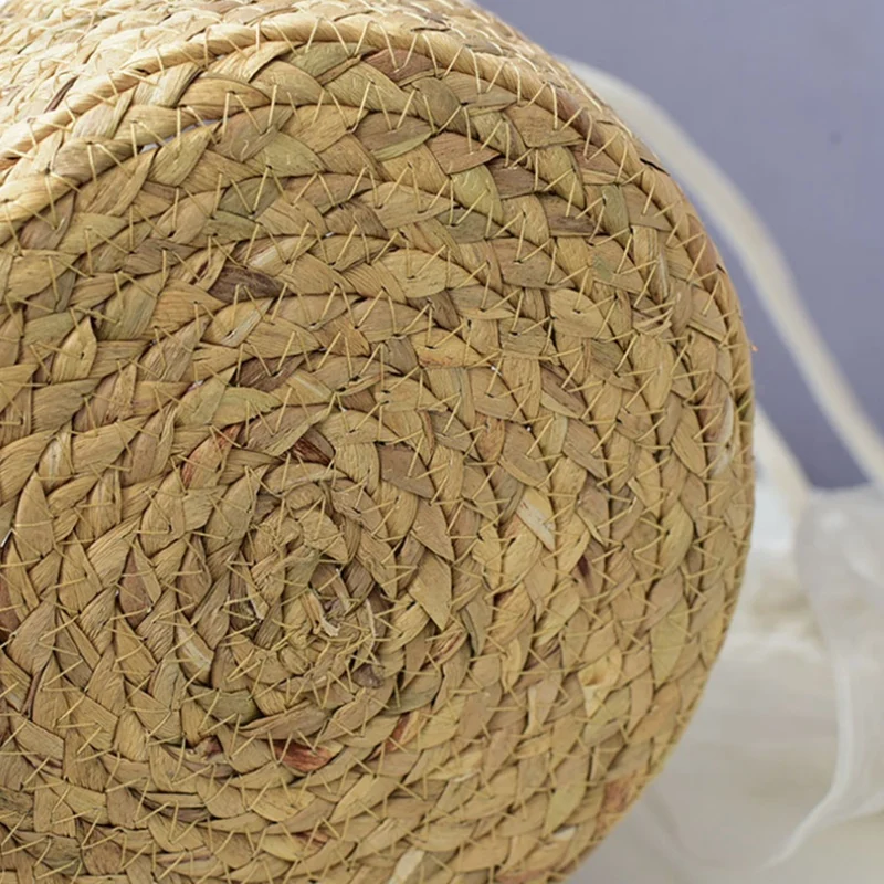 Cesta De Pendurado De Palha Redonda, Suporte De Flores, Decoração De Panela, Corda De Algodão, Tecido