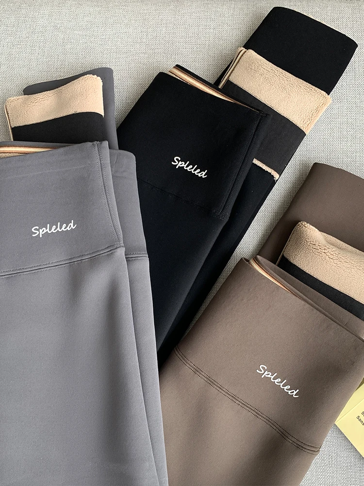 

Thiened Fce arkskin Yoga Pants High Waist Women's Autumn Winter Faionable Tummy Control Nine Points Base Layer Pants