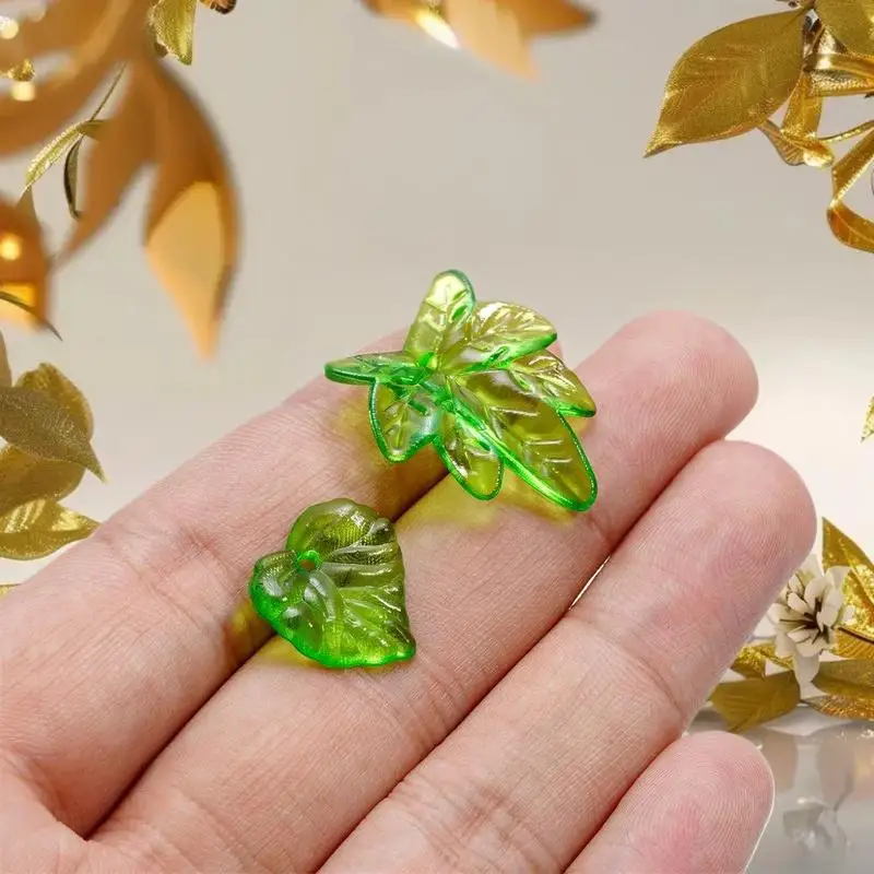 10-100pcs Green Acrylic Leaf Charms Leaves Beads Pendants Home Decor Hanging Crafts
