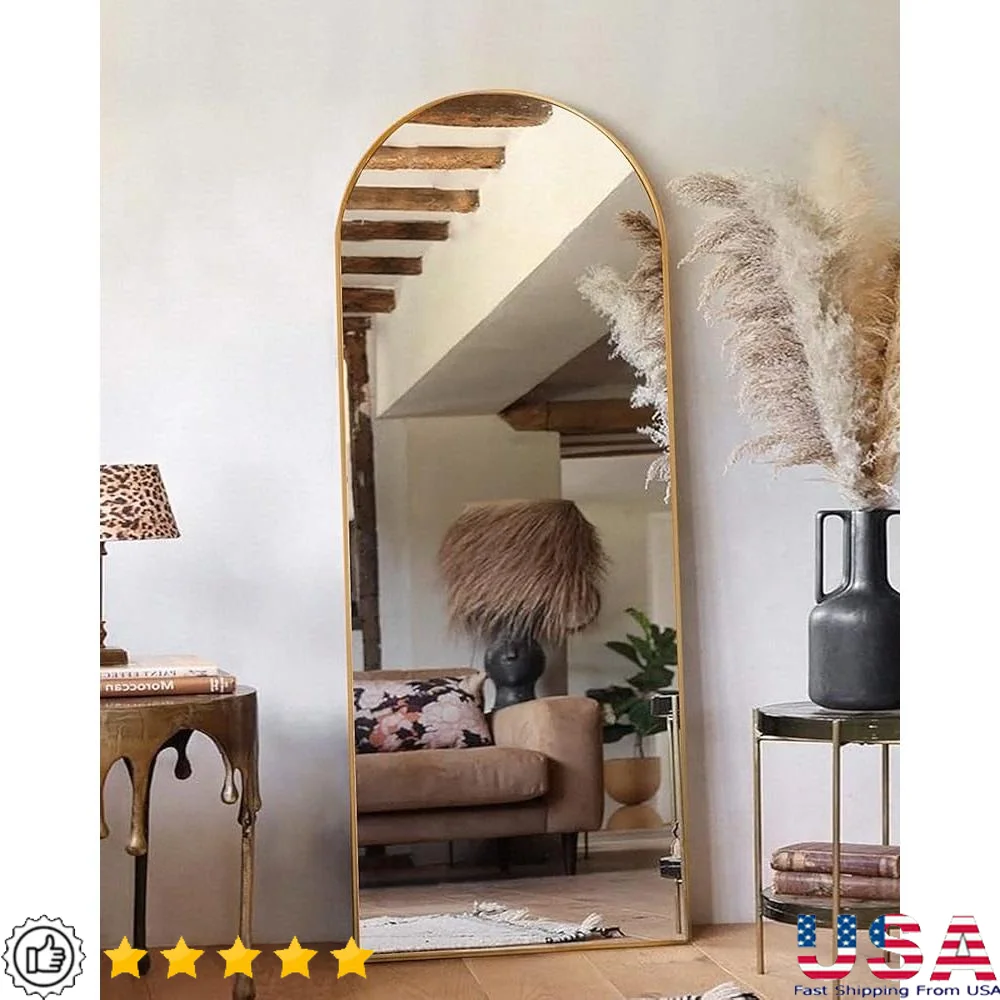 Arched Full Length Mirror Freestanding Wall Mounted Leaning Full Body Reflection Metal Frame Explosion-Proof Glass Home Decor