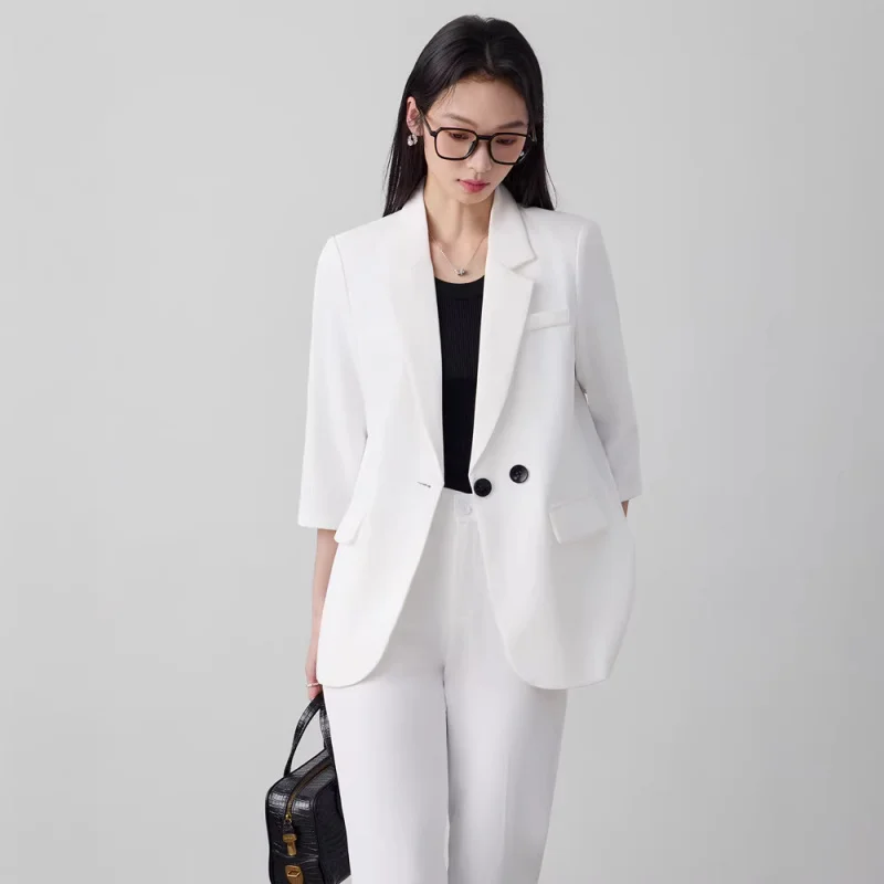 New high-end women's professional suit set with mid-sleeves, casual and loose-fitting, suitable for commuting and job interviews