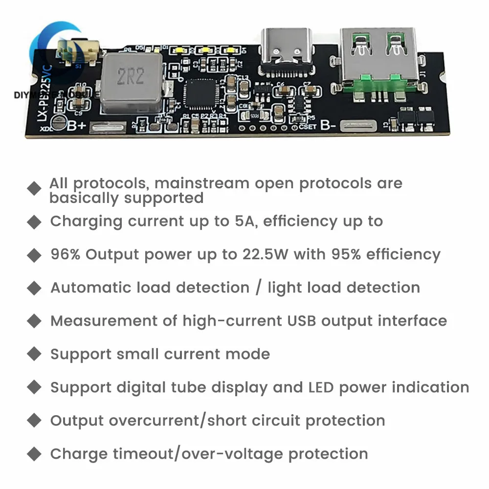 22.5W Bi-directional fast-charging mobile power module Circuit board DIY motherboard kits Light display VOOC support