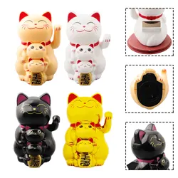 1pcs Solar Powered Automatic Waving Cat Electric Beckoning Fortune Lucky Cat Cashier Store Opening Gift For A Family Of Three