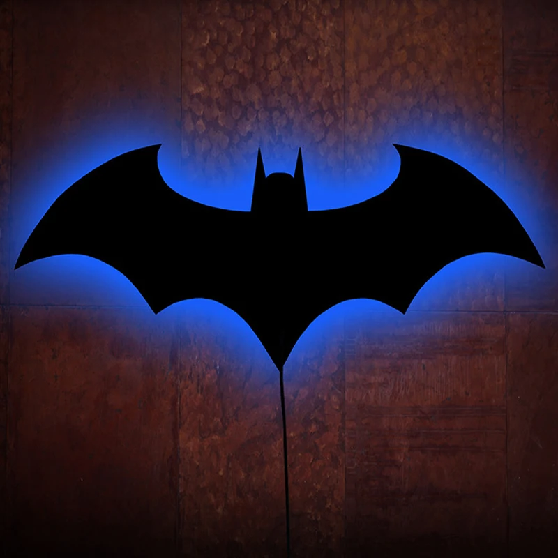 Creative Wooden Bat Wall Lamp LED Bedside Bar Decorative Light Remote Control Bedroom Living Room Porch Night Light