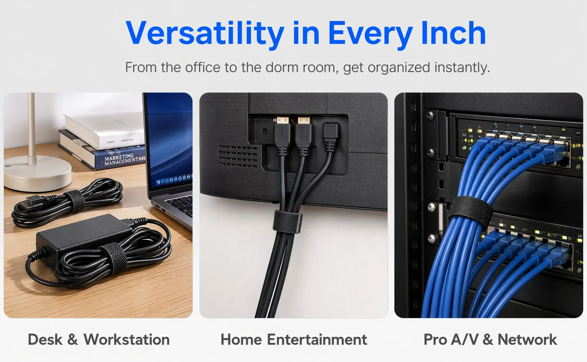 3 Meter Reusable Cable Ties Hook and Loop Cord Organizer Strong Adhesion Cut to Size Wire Management Strap for Computer Room