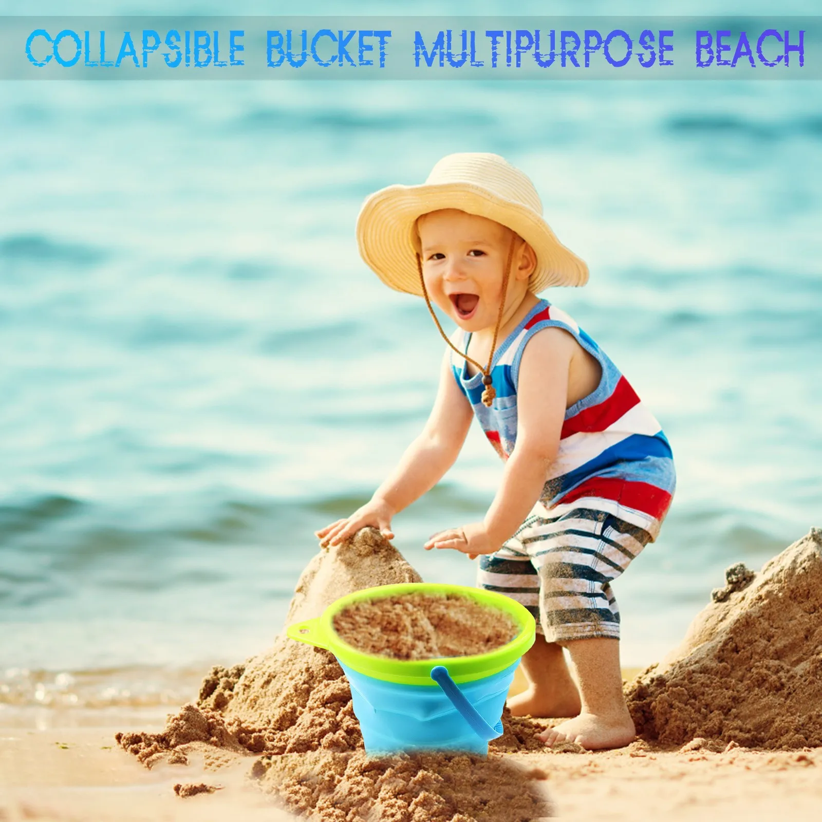 Beach Toys Travel Bucket Shovel Sand Bucket Sandbox Square Summer Party Foldable Bucket Bucket Silicone Foldable Bucket Children