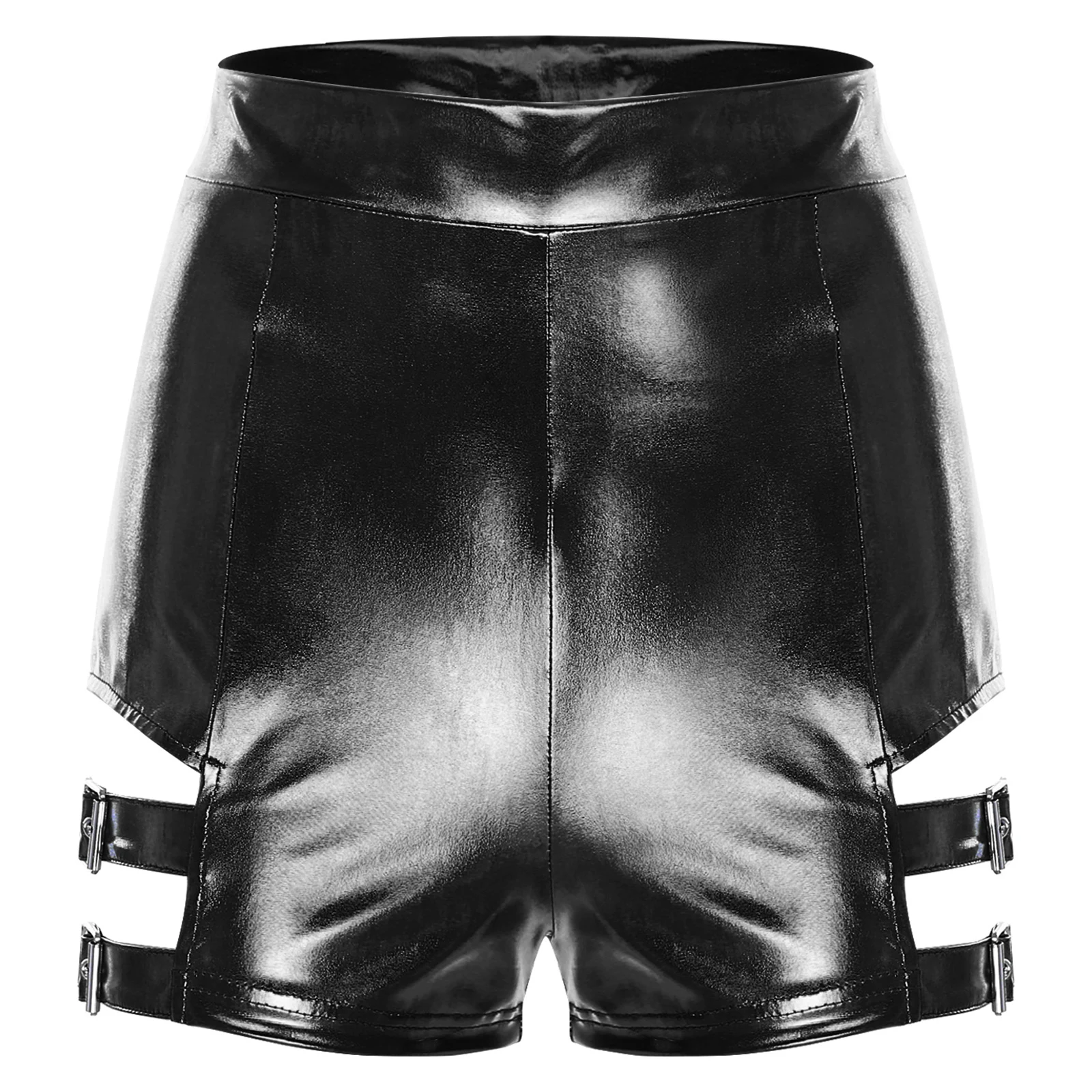 Women Metallic Booty Dance Shorts Rave Party Clubwear High Waist Gymnastics Booty Shorts Performance Hat Pants Jazz Dancewear