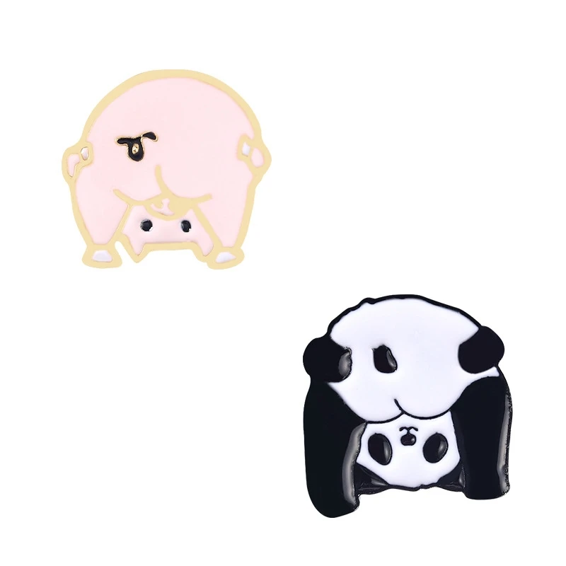 Panda Buttocks Enamel Brooches Lovely Animal  Pink Pig Lapel Pins Cartoon Badge Friend Jewelry Accessories Gift Wholesale