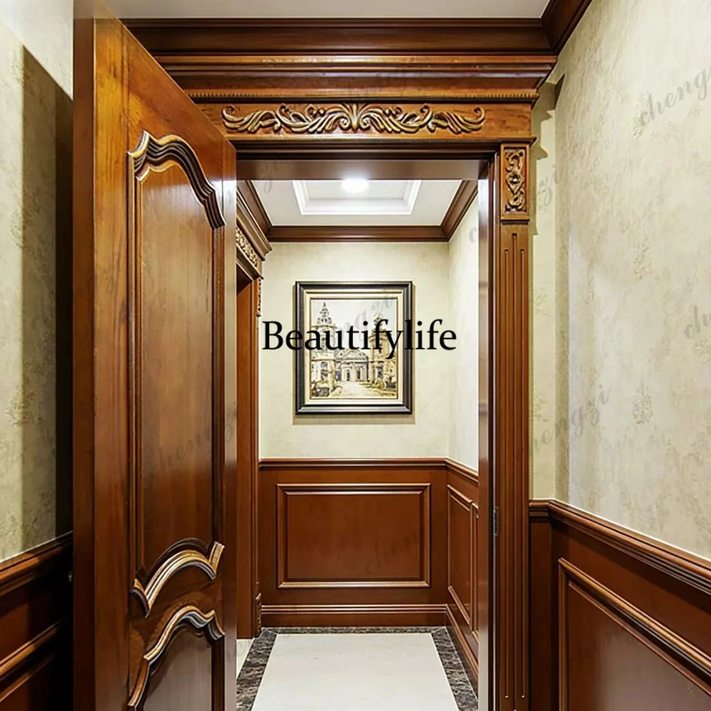 American interior suit household casement bedroom custom solid wood multi-layer paint wooden door head