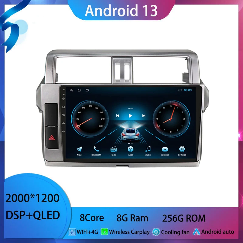 

For Toyota Land Cruiser Prado 150 2013-2017 android 13 Car Radio Multimedia Video Player Android auto wireless adapter no 2din