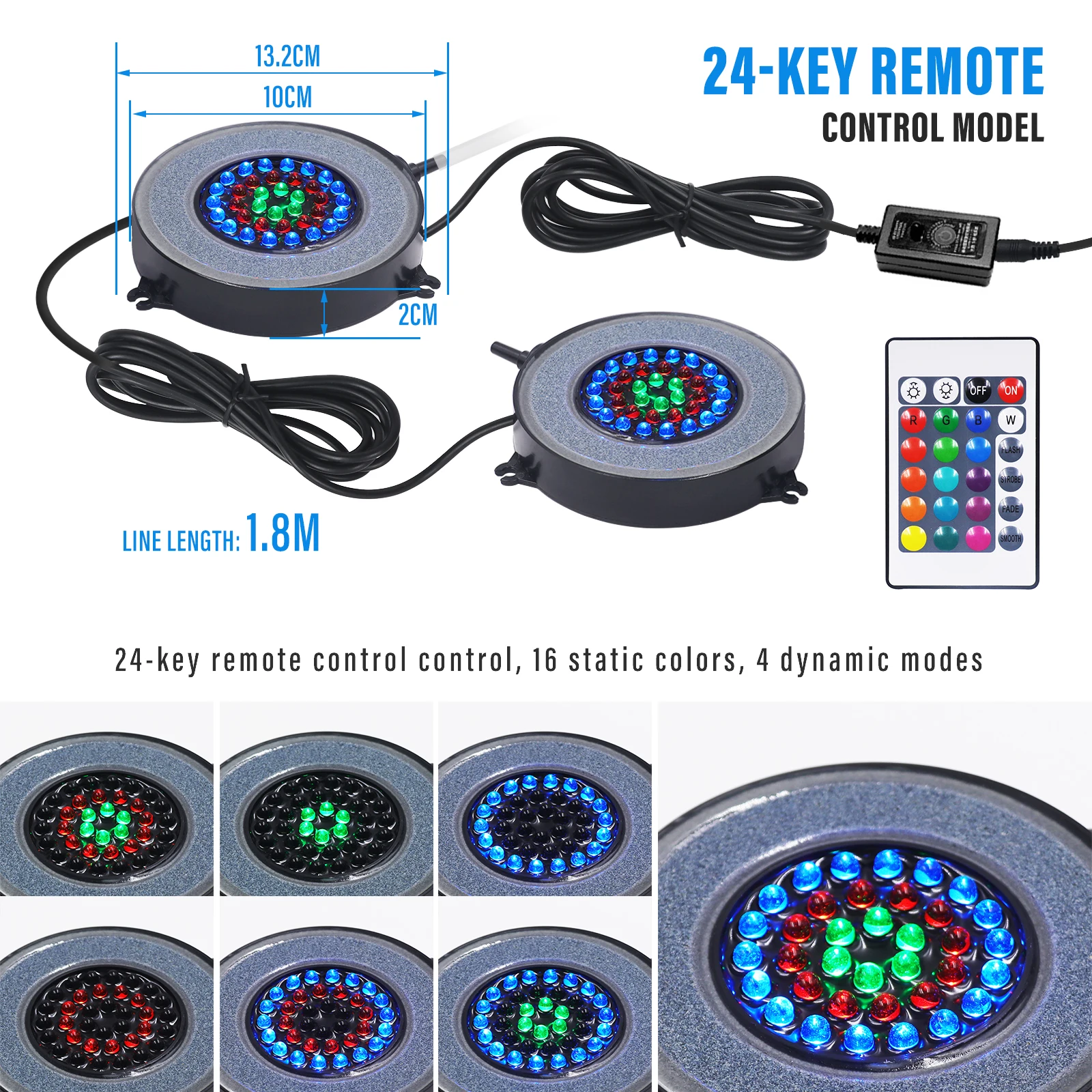IP68 Waterproof RGB LED Underwater Light 36LEDs DC12V Fish Tank Aquascaping Oxygenated Bubble Lamp 21K 24K 40K Remote Control