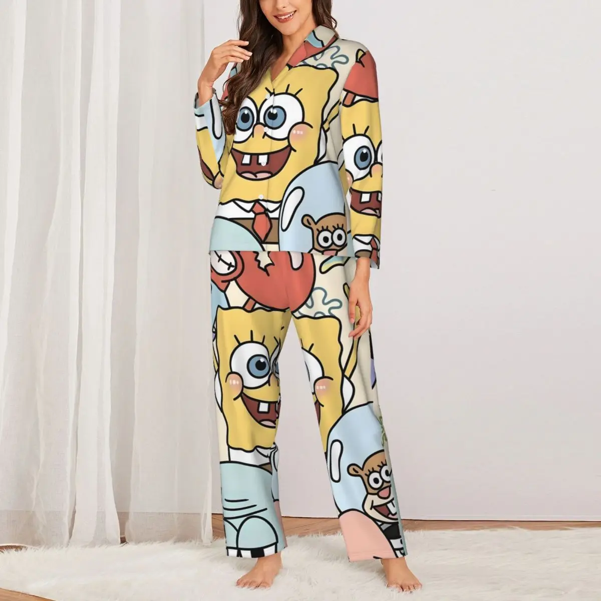 Sponge-Bob Women Pajamas 2 Pieces Set Loungewear pyjama pour femme