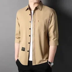 Shirts for Men Blue Half Sleeve Cargo Man Shirt with Collar Aesthetic Hipster Button Up Elegant Sleeves Cheap Brand Xxl Original