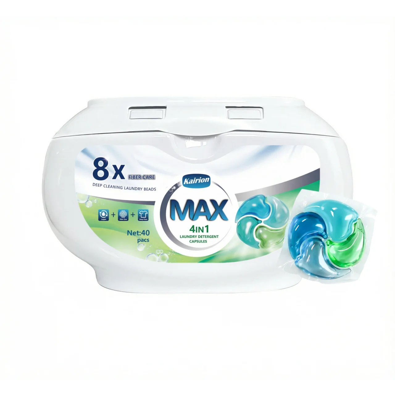 Kairion 40 Cápsulas de Detergente para Ropa Grandes para una Limpieza Profunda y una Fragancia Duradera, Aptas para Lavadoras y Lavaderos