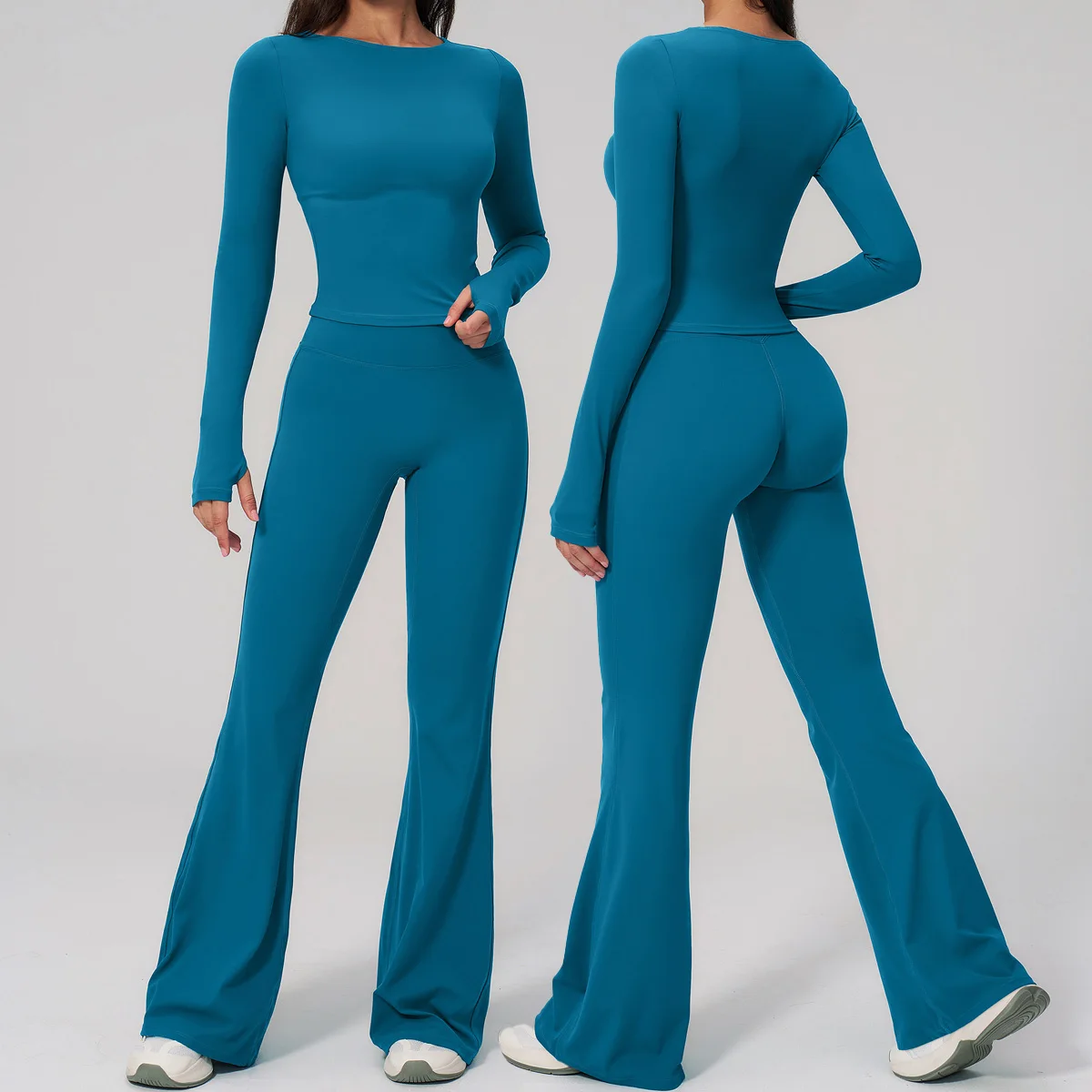 2PCS Yoga Set Women Gym Tracksuit Fitness Sportswear Workout Outfits Female Yoga Long Sleeve High Waist Leggings Athletic Wear