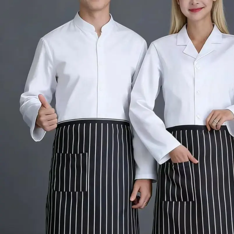 Chef Uniform V-Neck Front Buttons Unisex Workwear with Practical Pockets Professional Cooking Uniform Lab Coat Style Chef Jacket