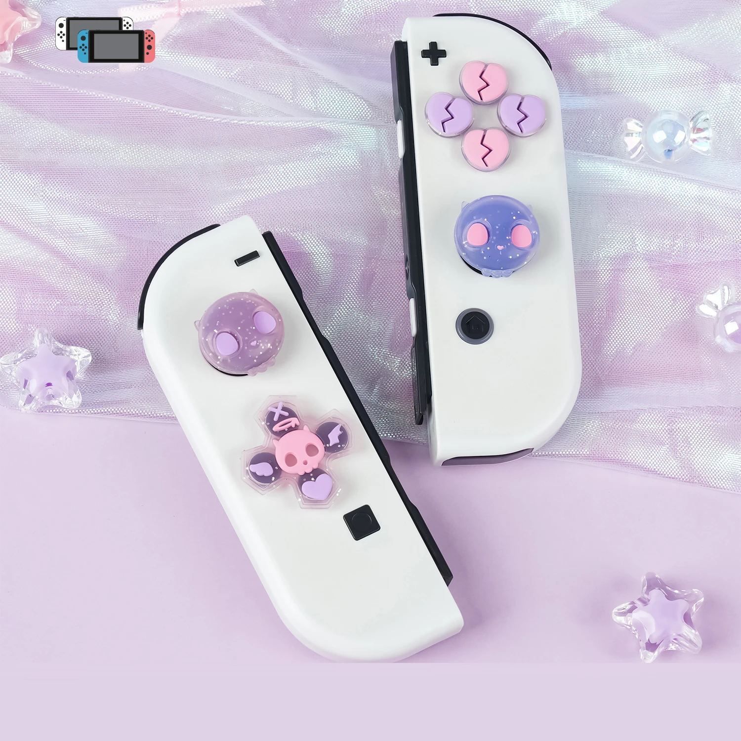 Bling Skull Silicone Soft D-pad Cross Button ABXY Key Sticker Skin Case For Switch Oled NS Joy-con Thumb Stick Grip Cap Cover