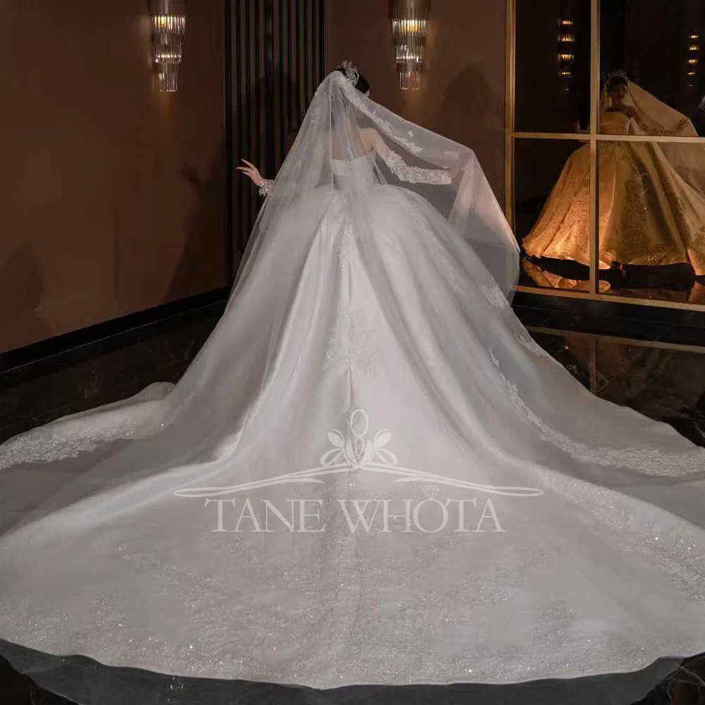 Strapless Ball Gown Wedding Dress With Long Sleeves And Sequined Embroidery Customizable 2025 Style Elegant Slubna Suknia