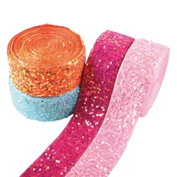 5Yards/lot Orange Pink Blue Sequin Ribbon 75mm 3'' for Bows DIY Packaging Decoration Crafts Materials