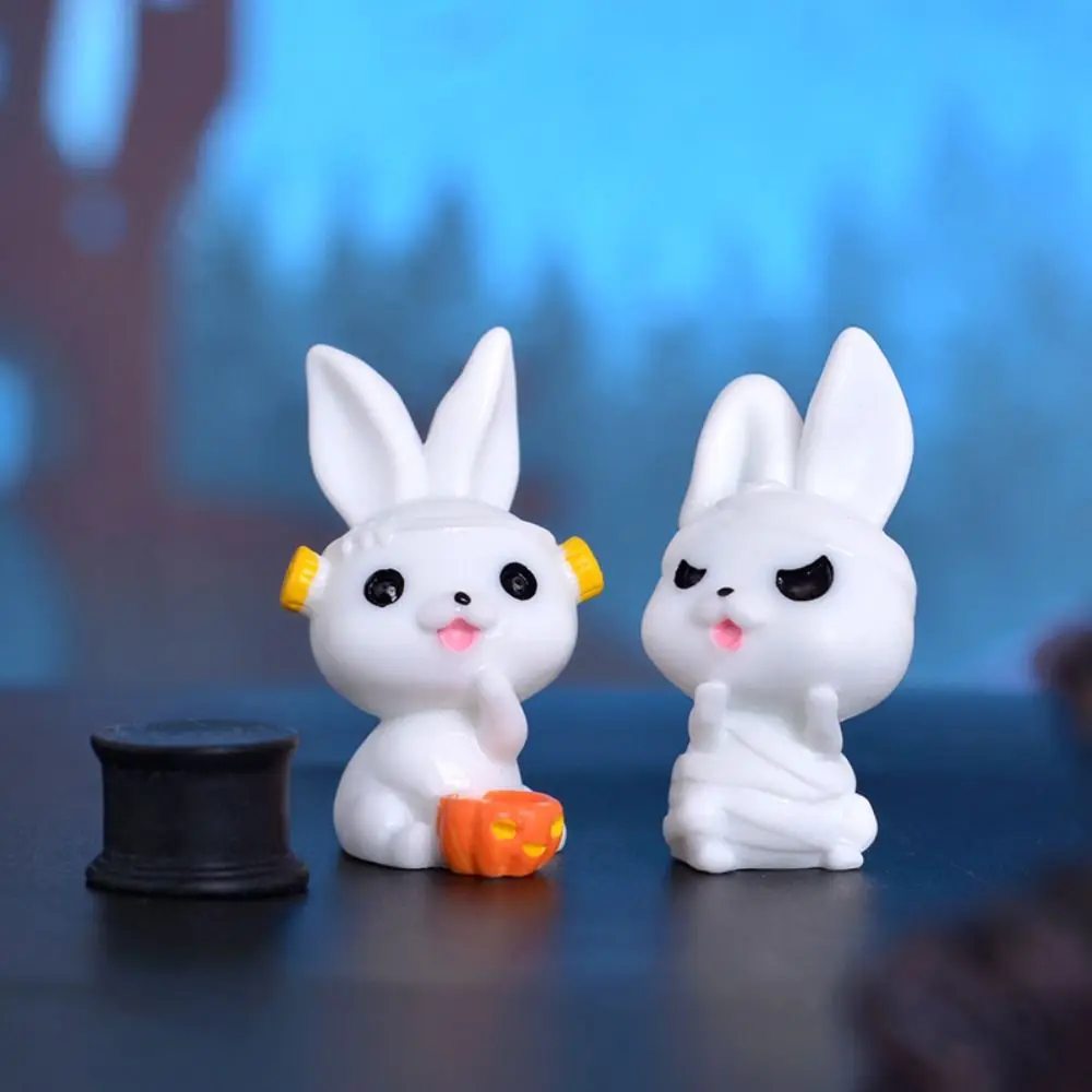 Cartoon Halloween Rabbit Ghost Figurines Pumpkin Black Cat Mini Rabbit Halloween Micro Figurine Resin Craft Cute
